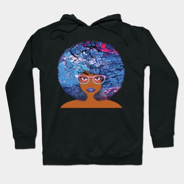 Galaxy Girl Blue Lava Afro Hoodie by FinalBeatComics